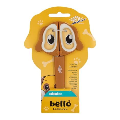 WEDO CISEAUX POUR ENFANT 13 CM MOTIF CHIEN BELLO MARRON - CISEAUX DE BRICOLAGE AVEC POIGNÉE SOUPLE ET POINTE RONDE 736004