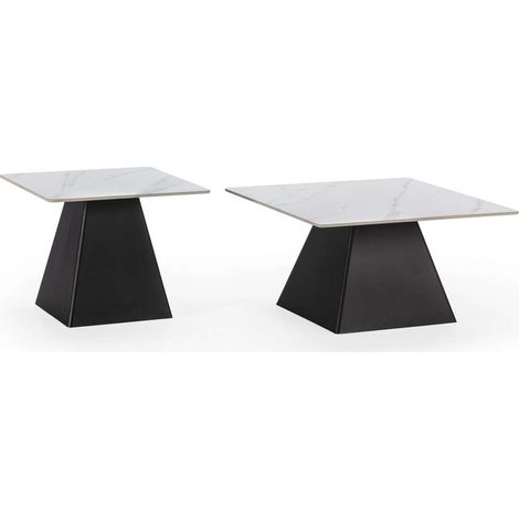Set de 2 mesas de centro modelo Jana acabado blanco/negro, 43/48cm(alto) 80/60cm(ancho) 80/60m(fondo). (1/3)