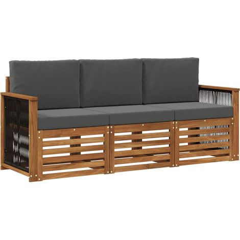 Set Divani da Giardino Divani con cuscino 3 pz Legno di Acacia Massello (1/5)