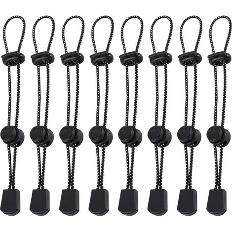 Anello di fissaggio per corda da 8 pezzi, supporto per corda per bastoncini da trekking, cordino elastico regolabile per zaini, accessori per escursionismo, per bastoncini da trekking, nero