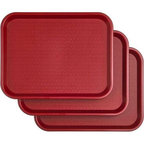 Bardusch-Lot de 3 Plateaux de Service Rectangulaires en Plastique - Plateaux Fast-Food/Cantine - Plateau Petit déjeuner - Rouge (1/5)