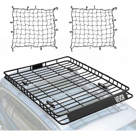 VEVOR Dachgepäckträgerkorb Autodachkorb (1630 x 1270 x 105 mm) universeller Dachgepäckträger aus rostfreiem legiertem Stahl mit Gepäcknetzen (68 kg Max Tragkraft), Autodach-Gepäckträger für SUV Lkw