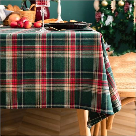 Nappe Rectangulaire 140x200cm, Linen & Cotton Nappe de Table en Tissu à Carreaux Vichy Vert Rouge, pour Maison Table Basse en Bois Commode Restaurant Pique-Nique L'été Pâques