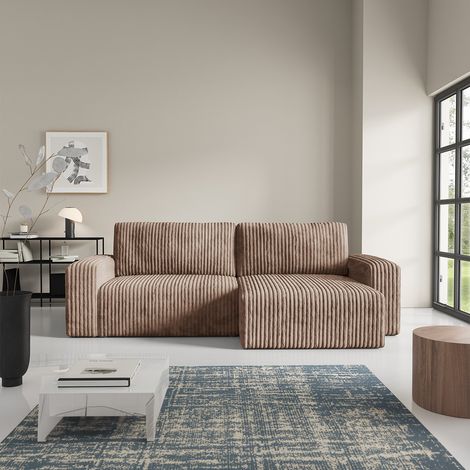 3-Sitzer-Wende-Ecksofa mit Bettkasten und Armlehnen Angela Hellbraun