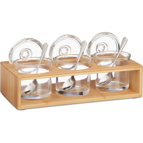 Set di 3 barattoli per spezie con supporto decorativo da cucina 20 x 10 x 15 cm in bambù naturale 130010618