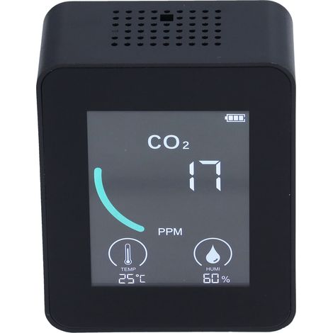 Détecteur de CO2 LCD 2CO1T - Détecteur numérique de température et d'humidité avec alarme - Portable et surveillance en temps réel pour la maison et le bureau - Noir (1/5)