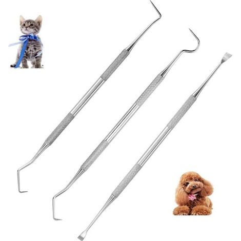 Lot de 3 outils de nettoyage professionnel pour dents d'animaux domestiques, en acier inoxydable, pour tartre et plaque dentaire, pour chiens et chats (1/5)