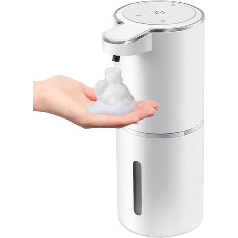 Dispenser di sapone automatico, sensore senza contatto, pompa per sapone schiumogeno, montaggio a parete, portatile, regolabile, ricaricabile tramite USB-C, 380 ml, bianco (1/5)