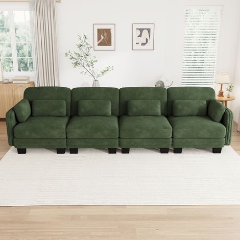Canapé modulable - 4 places - coussins d'accoudoirs - tissu chenille - mobilier de salon - configuration flexible - vert (1/5)
