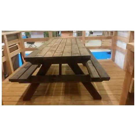 Sud Bois – Table de pique-nique 6 places PMR en bois Douglas autoclave 2m – Résistante aux intempéries – Idéale pour aménagement extérieur
