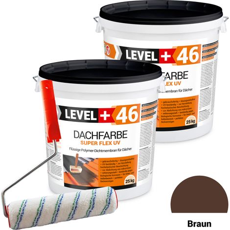 LEVEL+ Dachfarbe Sockelfarbe elastische L+46 BRAUN - 50KG + Farbroller 25cm
