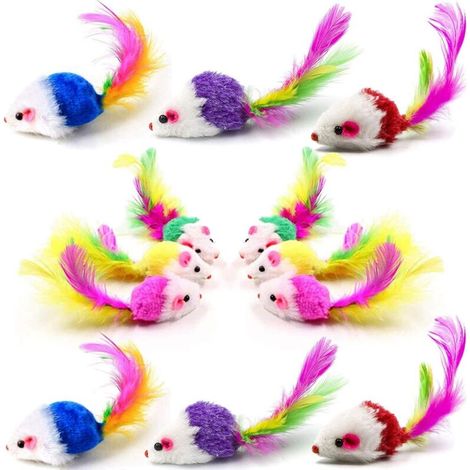 12 Pièces Souris Jouet Chat Interieur avec Hochet Sons, 5 Variétés de Couleurs Chaton Jouet Souris Plumes Pet Jouet Jeux Chats pour Chat Chaton Animaux Domestiques Toys