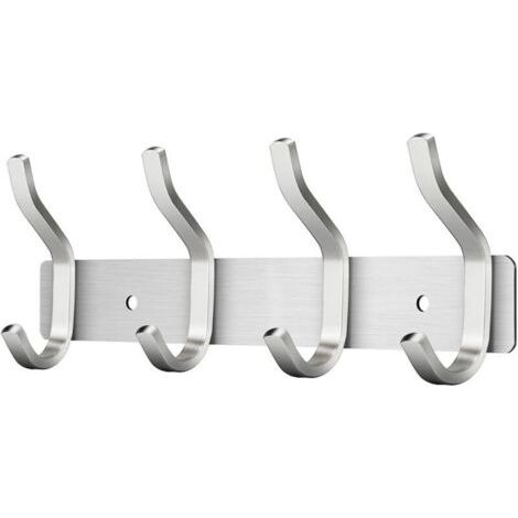 Porte Manteau Mural de 4 Crochets, Patères Porte Manteaux Crochet Mural pour Serviettes en Acier Inoxydable (Argent, 4 Crochets)