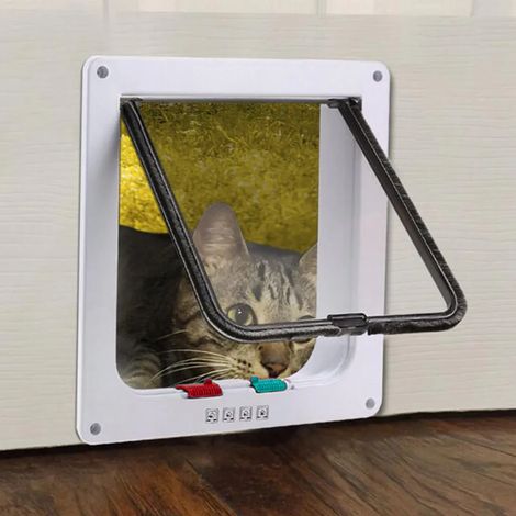 Porte pour chatière à 4 voies en ABS, système de contrôle d'entrée pour chat et petit chien, fixation murale, lot de 1 pièce (1/5)
