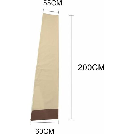 Telo di copertura per ombrellone da giardino, in tessuto Oxford 600D impermeabile, con borsa per il trasporto, ideale per patio e giardino, resistente ai raggi UV e al vento (200x60x55 cm, beige/caffè (1/4)
