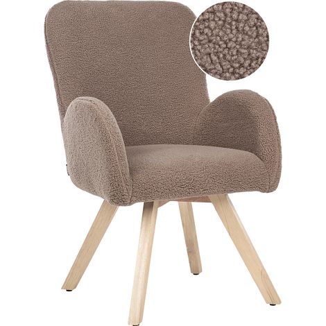 Sillón moderno patas de madera marrón agradable bouclé tapicería reposabrazos patrón liso Bjarn
