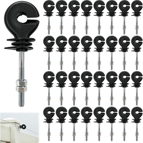 50PCS Isolateur Cloture Electrique, 98mm Ø5.1mm Isolateurs de Clôture Pâturage, Isolateurs D'anneau pour Clôture électrique, Isolateur à Vis pour Poteaux en Bois pour Ferme, Clôture Pâturage, écrou (1/5)