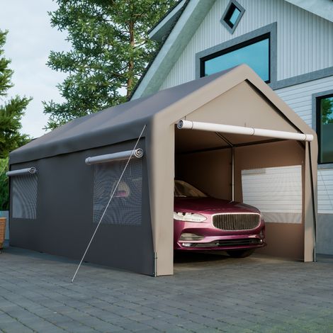 Garage tenda 3x6 m con finestre avvolgibili, pareti e tetto removibili, struttura metallica grigia per esterno (1/5)