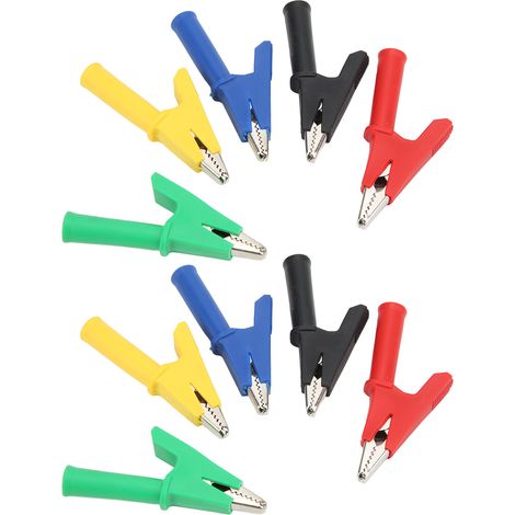 Pinces crocodiles isolées 60049 avec cosse 4mm, ouverture 10mm, 2 rouges 2 noires 2 jaunes 2 bleues 2 vertes, PVC laiton 10A (1/5)