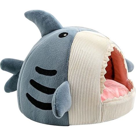Niche pour chat en forme de requin douce et chaude, maison amovible et lavable avec coussin épais et fond antidérapant, tente pour chat (1/4)