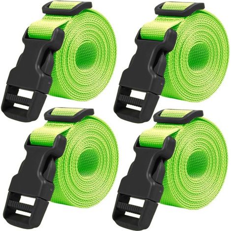 Lot de 4 sangles de valise réglables – 200 cm – Vert fluo – Accessoires de voyage – Sécurise vos bagages (1/5)