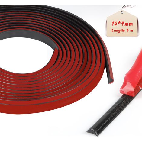 Moulure Décorative Flexible Autocollante, Adhésif Bandes de Calfeutrage pour Moulure Plafond, Pour plafond, passage mural, sol, fenêtre, bords de mur (5M,12x9mm,Noir) (1/5)