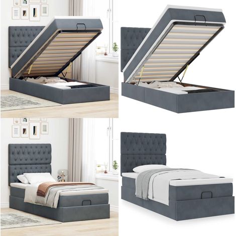 vidaXL Ottoman-Bett mit Matratzen Dunkelgrau 90x190 cm Samt (1/5)
