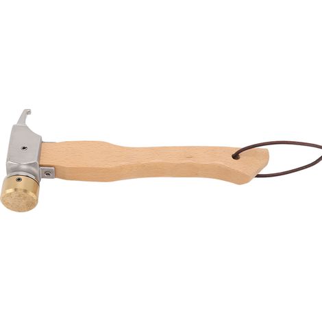 Marteau de camping mini, manche en bois, tête à trous, marteau multifonction portable avec cordon, cuivre et acier inoxydable (1/5)