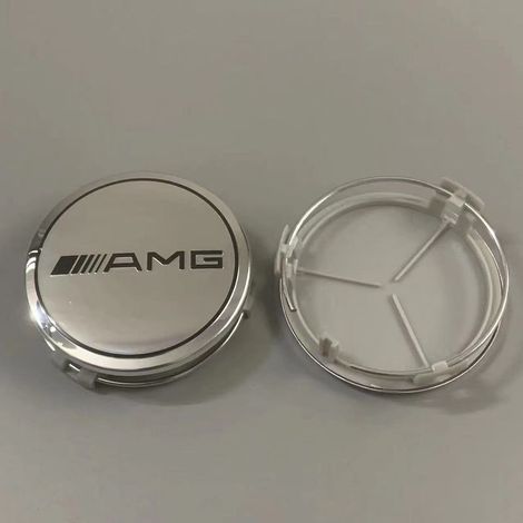 Cache-moyeu 75mm compatible Mercedes-Benz toutes séries – Capuchon centre jante voiture, accessoire jante auto, remplacement cache roue, lot 4 pièces – AMG Argent (1/2)