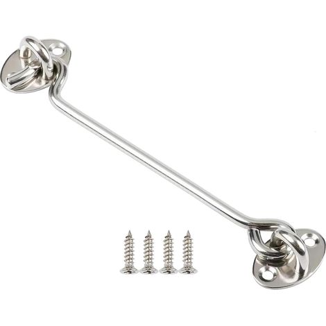 Crochet tempête en acier inoxydable - Crochet de cabine et verrou à œillets - Verrou de placard, serrure à crochet de porte de grange, crochet de porte et à œillets - Argenté - 10,2 cm - 1