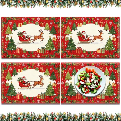 Sets de Table de Noël,45 × 30 cm, Lin, Rouge, 4 Pcs (1/5)