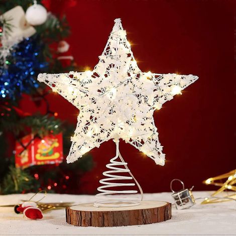 Weihnachtsbaumspitze, weißer Stern mit LED-Beleuchtung, 25 cm großer weißer Stern als Weihnachtsdekoration (1/5)