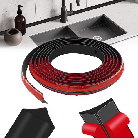 Joint Finition Plan de Travail Cuisine,3m Baguette d'angle pvc Autocollante,Joint Bande Adhesive pour Mur Intérieur Bordure (Noir) (1/5)