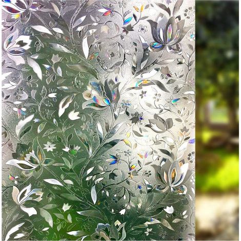 Film pour fenêtre, film décoratif d'intimité, autocollant effet vitrail 3D, protection anti-UV et contrôle thermique pour la maison (Motif Tulipes Arc-en-ciel, 17,5 x 78,7 pouces) (1/5)