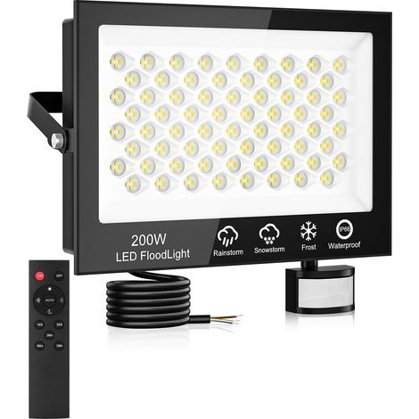 LED Floodlight, 200W, 20000LM, Motion Detector, Remote Control, IP66, Garage/Garden (1/5)
