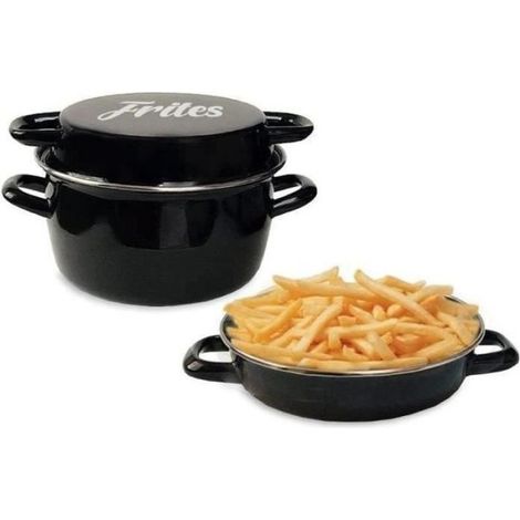 Friteuse émail 26 cm noire avec panier et couvercle verre (1/3)