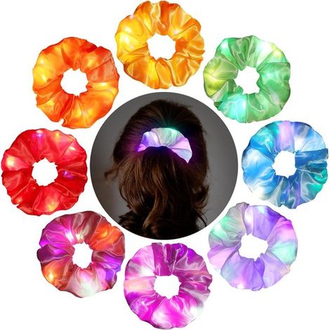Lot de 8 bandeaux lumineux LED, accessoires pour cheveux, élastiques à cheveux de couleurs néon pour femmes et filles, accessoires de fête (1/5)