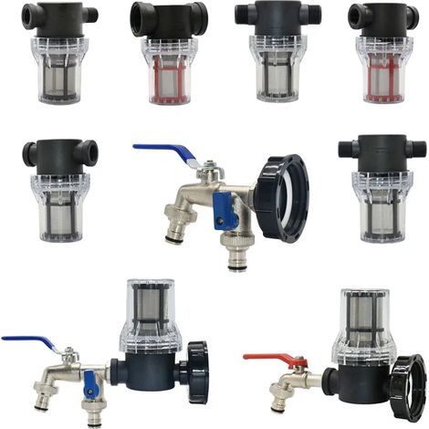 Adaptateur de robinet pour réservoir IBC (M) avec filtre, filetage mâle/femelle 1/2" 3/4" 1 pouce, tamis pour filtre à eau, raccord fileté S60, pour récupérateur d'eau de pluie 1000 L. (1/4)