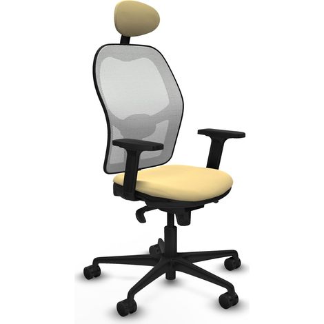Jorquera sincro malla blanca similpiel crema brazos 2D base nailon cabecero fijo ruedas 65mm nailon (1/5)