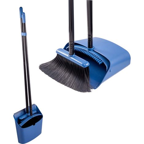 Ensemble de balayette et Pelle à Balai, balayette et Pelle Combo avec Manche Extensible de 137 cm pour Le Nettoyage de la Maison, Bleu (1/5)