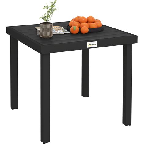 Mesa de comedor de jardín Irovami con efecto madera, 78x78 cm, negra