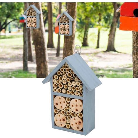 Insektenhotel aus Holz und Bambus – Hängender Unterschlupf für Schmetterlinge und Bienen – Maße: 23,3 x 12 x 7,5 cm – Umweltfreundlich (1/5)