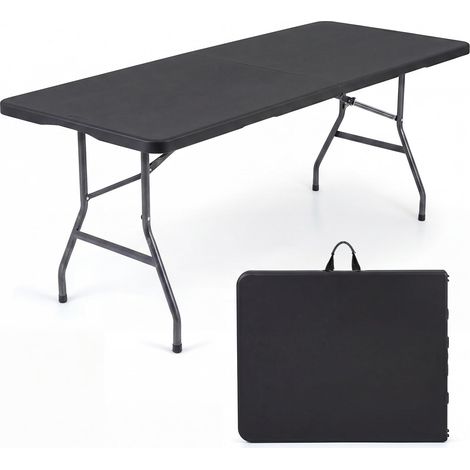 COSTWAY Table de Camping Pliante de 180 cm en HDPE Lisse (Noir) (1/5)