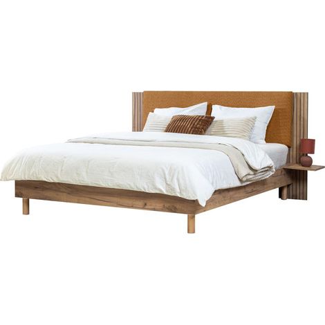 BOBOCHIC - Lit LIOR lattes massives pieds en bois naturel 160x200 Jaune