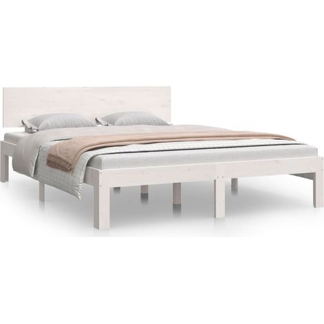 Bed Frame without Mattress White Solid Wood Pine 140x190cm vidaXL
