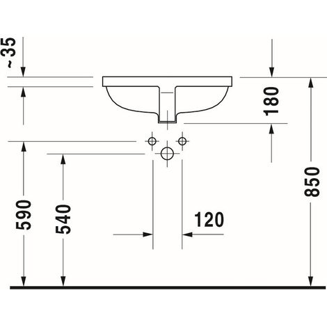 DU Einbauwaschtisch Starck 3 490 mm EB v .unten, mit ÜL, ohne HLB, weiß