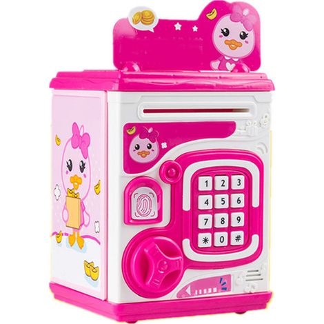 Tirelire électronique avec reconnaissance vocale et empreinte digitale, coffre-fort portable sécurisé en plastique rose
