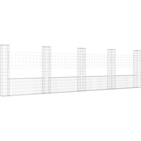 U-shape Gabion Basket with 5 Posts Iron 500x20x150 cm vidaXL