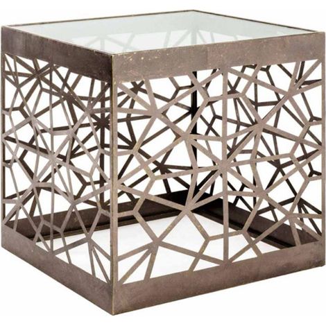 Table d'Appoint Carrée en Verre "Tiago" 50cm Bronze