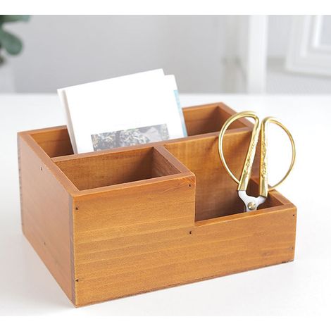 Multifunktionale Vintage-Schreibtischaufbewahrungsbox aus Holz mit 3 Fächern zur Organisation - Organizer-Box (1/5)